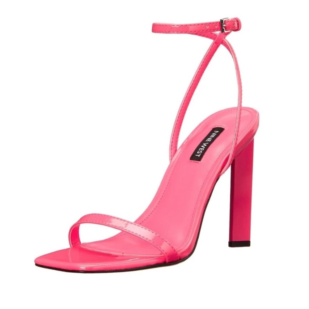 Nine West Hot Pink Square Toe Faux Patent Leather Heels 6M
